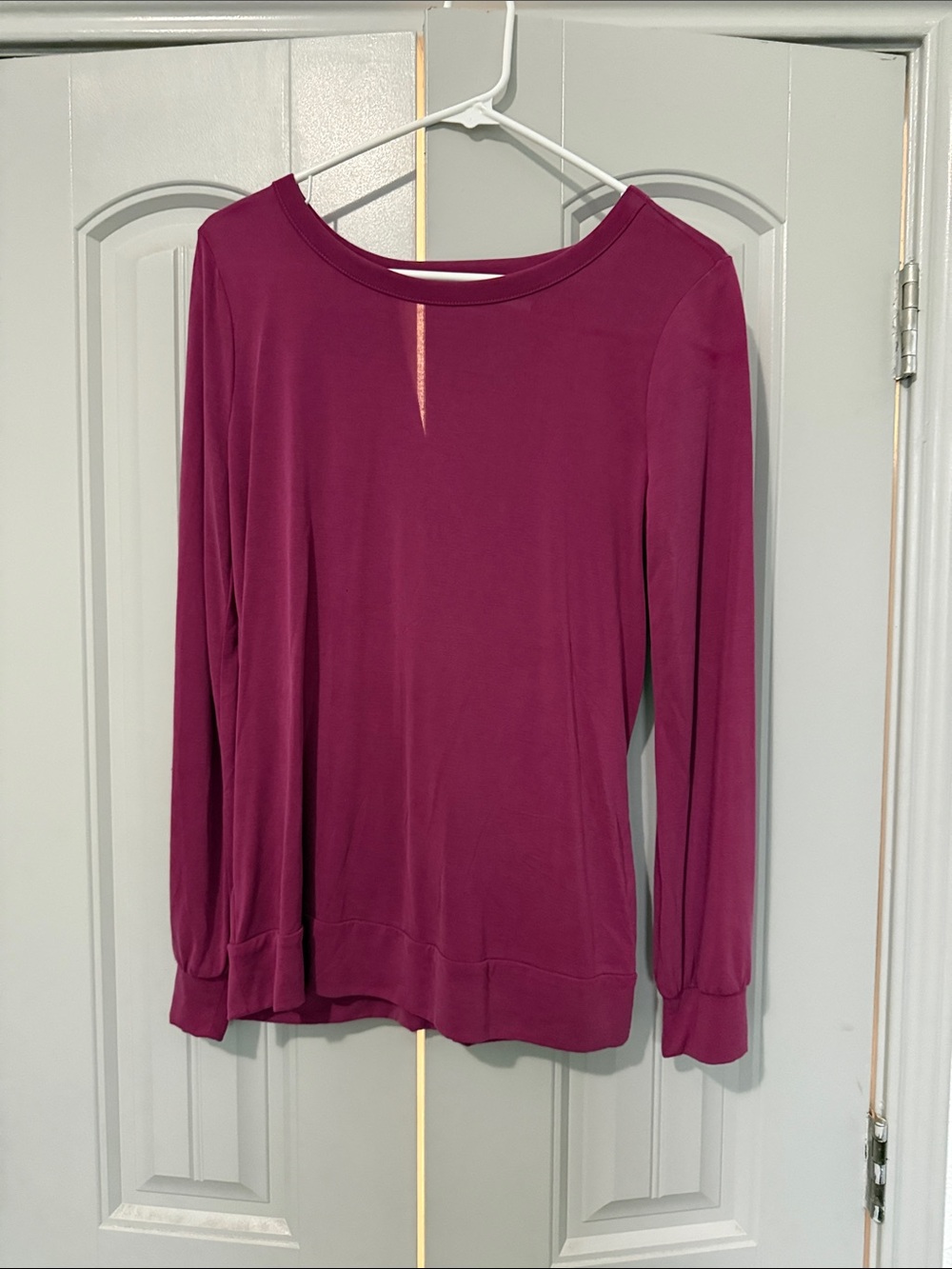 LOFT V-Neck Long Sleeve Top in Deep Berry